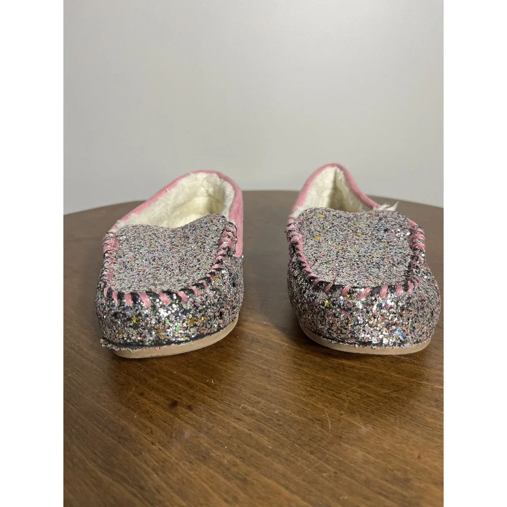 Lands End Kids Youth‎ Pattern Moccasin Slippers Multi Glitter Pink Sparkle Sz 3
